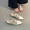 Primer encuentro: Sandalias Romanas Tejidas Huecas Retro Francesas con Tacón Abierto, Correa Única y Tacón Grueso Mary Jane Planas