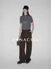 ANNA Moda Básica_Camiseta de Punto para Mujer de Cuello Alto Corto de Manga Corta/Top Corto de Lana/Camiseta Base Suéter