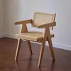 Silla de comedor retro estilo francés, silla de madera maciza con respaldo, silla de ocio estilo nórdico de mediados de siglo para uso doméstico, silla de mimbre estilo Chandigarh