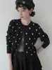 ¡Chiwu STUDIO! Cárdigan de punto de lunares gris oscuro, nuevo estilo otoño/invierno, abrigo suéter retro de cuello redondo para mujer
