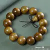 Pulseira de Madeira Nanmu Seda Dourada, Madeira Antiga de Casas Demolidas, Contas de Oração Budistas, Pulseira da Sorte Dourada Seda Olho de Gato da Moda para Homens e Mulheres