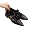 Pedido 2026 Zapatos Mary Jane Bajos Retro Nuevos Otoño/Invierno Zapatos de Tacón Grueso Puntiagudos para Mujer Tallas Grandes Zapatos de Falda con Cordones y una Sola Correa