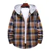Amazon Transfronterizo 2025 Nueva Camisa con Capucha de Cuadros Suelta para Hombre Talla Grande Moda Casual de Manga Larga para Hombre
