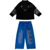 Traje de actuación de street dance para niños, conjunto de dos piezas hip-hop unisex, ropa hiphop de moda para niños, ropa de práctica elegante