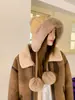 Chapéu estilo coreano outono e inverno Lei Feng moda feminina tudo combina fofo pompom de pele abafadores de ouvido à prova de frio chapéu de pelúcia espessado chapéu de puxar moda