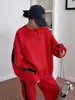 Conjunto de Estilo Perezoso Estilo Coreano para Mujer, Favorecedor para Cuerpo Tipo Pera, Pantalones Anchos Versátiles + Sudadera, Corte Holgado, Conjunto Completo de Moda