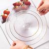 Conjunto de Tigela e Prato de Vidro Listrado Horizontal com Borda Dourada Estilo Japonês Tigela e Prato Transparentes Criativos para Salada de Frutas Louça Prato de Lugar Estilo Ocidental Venda por Atacado