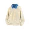 Chaqueta de solapa a bloques de color de estilo americano de moda para hombres y mujeres, nueva chaqueta casual holgada para pareja para primavera y otoño