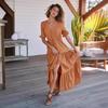 Saia popular transfronteiriça europeia e americana high-end feminina de decote V botão vestido rendado elegante de alta qualidade estilo francês