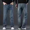 Jeans negros de alta gama para hombre para primavera, corte recto ancho holgado, talla grande, pantalones elásticos para hombre, pantalones casuales de primavera y otoño