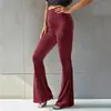 Amazon Transfronterizo Moda Sexy Europea y Americana de Color Sólido Cintura Alta Terciopelo Canalé Pantalones Acampanados