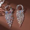 Moda Europea y Americana Exagerados Marca Grande Lujo Diamante Completo Pendientes de Borla Larga Pendientes Elegantes Versátiles para Cena de Mujer