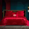 Juego de Cuatro Piezas Dragón y Fénix de Alta Gama para Boda, Funda de Edredón Bordada Roja de Boda, Dote para Recién Casados, Ropa de Cama para Habitación de Boda al por Mayor