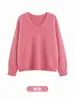 Suéter suave de lana cepillada para otoño e invierno para mujer, 90% lana, 5% cachemira, mezcla de seda de morera, cuello en V, amarillo ganso, tejido mullido