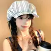 Boina Pleatada Listrada Retrô Japonesa para Mulheres, Nicho de Verão, Circunferência Craniana Grande, Afina o Rosto, Proteção Solar, Chapéu de Pintor