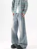 Jeans vintage de calle azul lavado para hombre, versátiles pantalones casuales de pierna ancha con vibra de primavera y otoño, pantalones holgados de pierna ancha