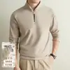 Sudadera con media cremallera y cuello alto estilo 'old money' para hombre, estilo otoño, camisa con cremallera, business casual, color liso, estilo nuevo, capa base