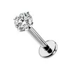 Stud para Labio Cuadrado con Forma de Corazón y Estrella de Cinco Puntas de Acero Inoxidable, Estilo Europeo y Americano, Anillo para Labio de Zirconia de Lujo Ligero, Joyería para Piercing con Diseño de Fondo Plano y Rosca Interna