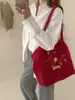 Bolsa de Ombro Fofa Bordada de Cachorrinho Feita à Mão Bolsa Tote de Grande Capacidade Outono e Inverno Nova Bolsa de Veludo Cotelê Xadrez de Uso Duplo para Mulheres