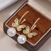 Brincos de Borboleta com Pérola e Zircônia Microincrustada, Moda de Luxo Leve, de Alta Qualidade, Requintados e Versáteis, Super Brilhantes, Atacado