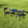 Conjunto de mesa de chá e cadeiras de varanda de rattan sintético, cadeira de lazer externa para pátio, cadeira de jantar com encosto espessado, mesa externa