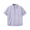 Camisa Azul Marinho Falsa de Duas Peças de Manga Curta para Homens, Roupa de Verão, Camiseta Listrada de Seda Gelada, Camisa de Manga Curta com Gola para Casais
