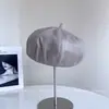 Boina de Cuero PU de Super Fibra Estilo Europeo y Americano para Mujer, Boina Octogonal de Color Sólido para Otoño, Boina Versátil de Azafata