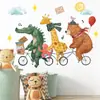 Pegatina de pared de animal de dibujos animados en acuarela montando en bicicleta, diseño de nube de cocodrilo de dibujos animados, papel tapiz autoadhesivo, decoración de pared de fondo para habitación infantil