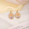 Pendientes de moda estilo Monet Garden Court con forma de flor de aceite, estilo retro francés, con forma de gota, color rosa y morado, con gancho para la oreja y clip.