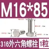 Tornillo Hexagonal Exterior de Acero Inoxidable 316 Perno Hexagonal Exterior M3M4M5M6M8M10M12M14M16M18M20M24