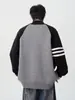 Novo Cardigan de Tricô Versátil e Pesado para Homens e Mulheres, Caimento Solto com Color-Blocking e Gola Alta com Zíper, Jaqueta Suéter para Outono e Inverno
