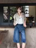 Shorts de Mezclilla Falsos de Dos Piezas de Moda para Mujer, Nuevos de Verano 2026 Pantalones Acortados Versátiles de Pierna Ancha, Corte Holgado, Pantalones Rectos Adelgazantes