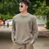 Camiseta de algodón de bambú retro americana de manga larga para hombre, nueva camiseta básica de otoño 2026 con cuello redondo