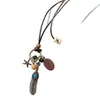 Novo Colar Longo de Pena Estilo Zen Chinês para Mulheres Estilo Étnico Retrô Corrente Decorativa para Suéter Acessórios de Pingente Boêmio