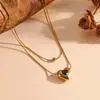 Collar Cruzado Nuevo Versátil de Acero de Titanio Elegante Versátil con Colgante Redondo de Piedra de Color para Mujer Collar de Acero Inoxidable de Doble Capa Tachonado de Perlas