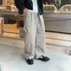 Pantalones de trabajo multi-bolsillo deconstruidos estilo retro americano, unisex, color liso, pierna recta, corte holgado, casual, pierna ancha, pantalones versátiles para otoño