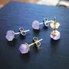 Aretes de grava de ágata gema amatista piedra natural cruda aretes simples para mujer acero inoxidable 316 pasadores de oreja al por mayor