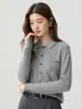 Cárdigan de cachemira con cuello polo para mujer, nuevo para otoño e invierno, simple, versátil, tejido de cachemira, top cálido agradable a la piel