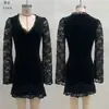 Vestido Versátil Cruzado Europeo y Americano Sexy de Color Sólido, Moda Elegante, Empalme, Diseño Independiente, Cuello en V Profundo, Manga Larga para Mujer