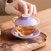 Lilac Púrpura Vidrio Tres Talentos Tazón Cubierto Set de Té Grande Taza de Té Cerámica con Tapa Individual Set de Té de Alta Gama