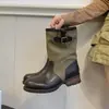Botas retro apiladas, zapatos de vaquero western, nuevo modelo 2026, tacón grueso, suela gruesa, botas de equitación, botines estilo británico
