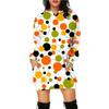 Vestido suéter de punto largo con capucha y bolsillos estampado de Halloween para mujer, comercio exterior 2024 Amazon transfronterizo europeo y americano