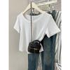 Camiseta de manga corta ajustada para mujer, verano 2023, nueva camiseta corta ajustada, camiseta gris de moda para mujer