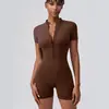 Ropa de Fitness de una Pieza con Cremallera Huiton Europea y Americana para Mujer Verano Ajustada de Secado Rápido Pantalones Cortos Exteriores Mono de Yoga