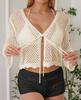 Cardigan Feminino com Cadarço Moda Europeia e Americana Transfronteiriça Camisa Tricotada Vazada Proteção Solar para Praia Manga Longa Cover-Up Jaqueta Casual