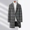 Nuevo Abrigo de Lana para Hombre Otoño e Invierno, Gabardina de Lana de Longitud Media con Cuello de Solapa, Chaqueta a Cuadros Casual de Moda