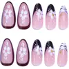 Manicura Portátil Europea y Americana Transfronteriza de 24 Piezas Uñas Portátiles Simples y de Moda Otoño e Invierno Flor Francesa Almendra Larga Uñas Portátiles Venta al por Mayor