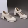 Zapatos europeos y americanos 202343 comercio exterior zapatos nuevos 40 mujer talla grande tacones altos de 8cm tacón grueso hebilla cuadrada retro