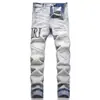 Jeans pitillo ajustados de retazos para hombre, color claro, rotos, estilo nuevo, de alta calle europea y americana, transfronterizos, modernos