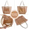 Bolsa de Praia Dobrável Bolsa de Mão em Rede Bolsa de Ombro Feminina Bolsa de Armazenamento Vazada Bolsa de Compras para Verão Viagem ao Ar Livre